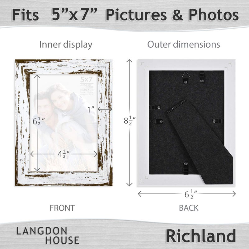 Langdon House 5x7 Picture Frames (Distressed White, 6 Pack) Farmhouse Style, Richland Collection - Image 2